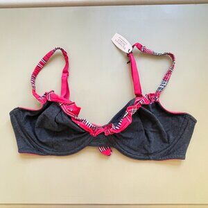 New Victoria's Secret Bra 36D Gray Plaid Ruffle Bell Accent Holiday Christmas